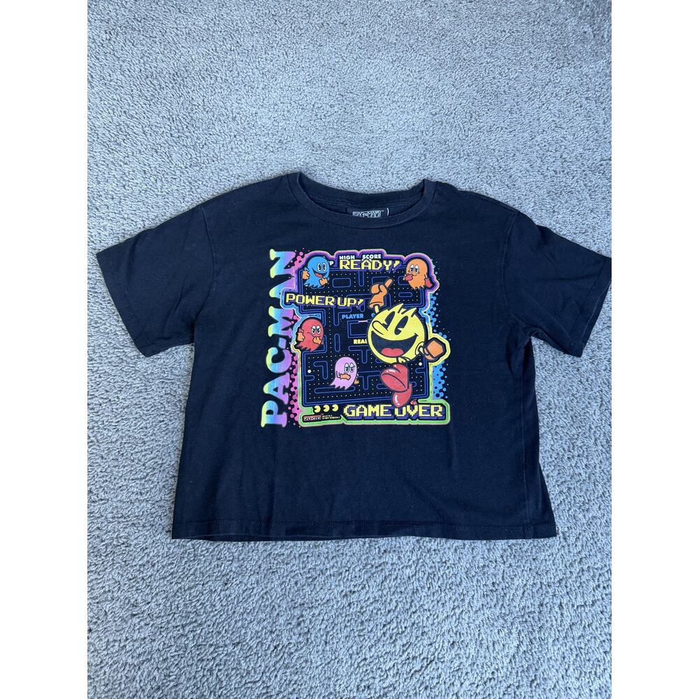 Pac-Man Shirt Girls 11-12 Black Retro Video Game Short Sleeve Crewneck Graphic